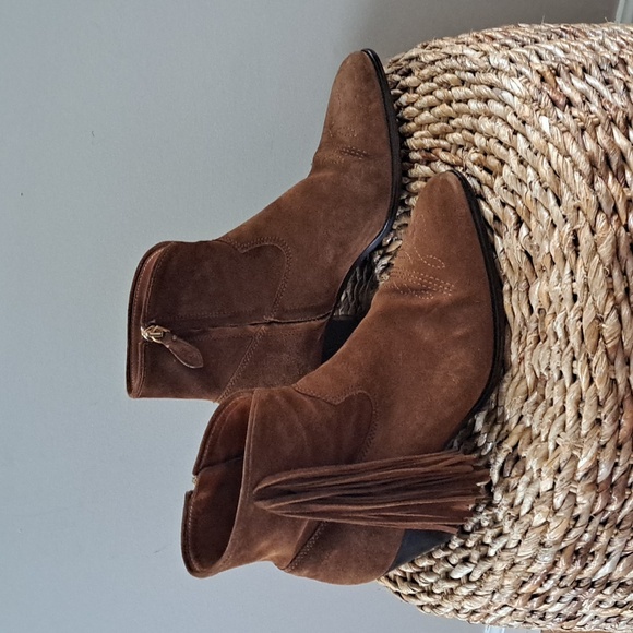 Polo Ralph Lauren Shoes - Polo Ralph Lauren Womens Lucille Brown Suede Western Fringe Ankle Booties  S-8.5